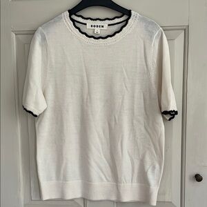 Boden Cream Knit Top with Navy Accents